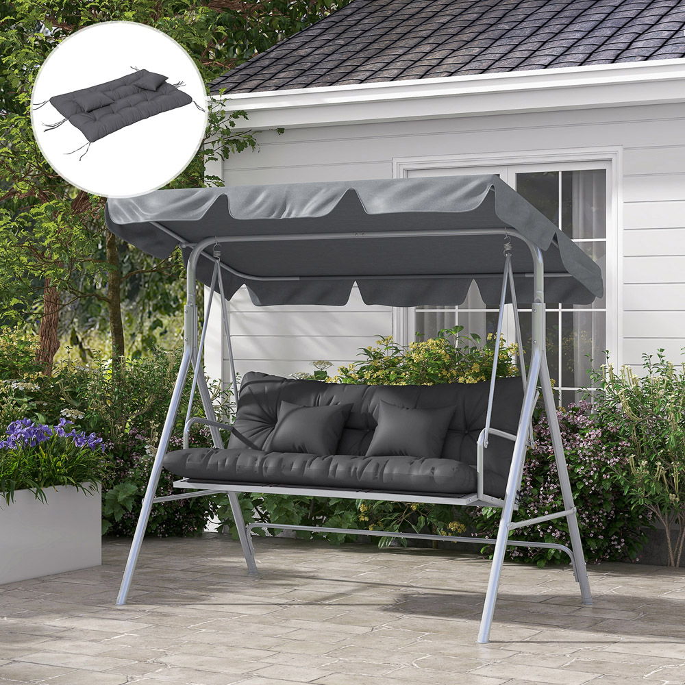 Outsunny Charcoal Grey 4 Piece Back and Seat Replacement Cushion with Pillows 50 x 150cm Image 2
