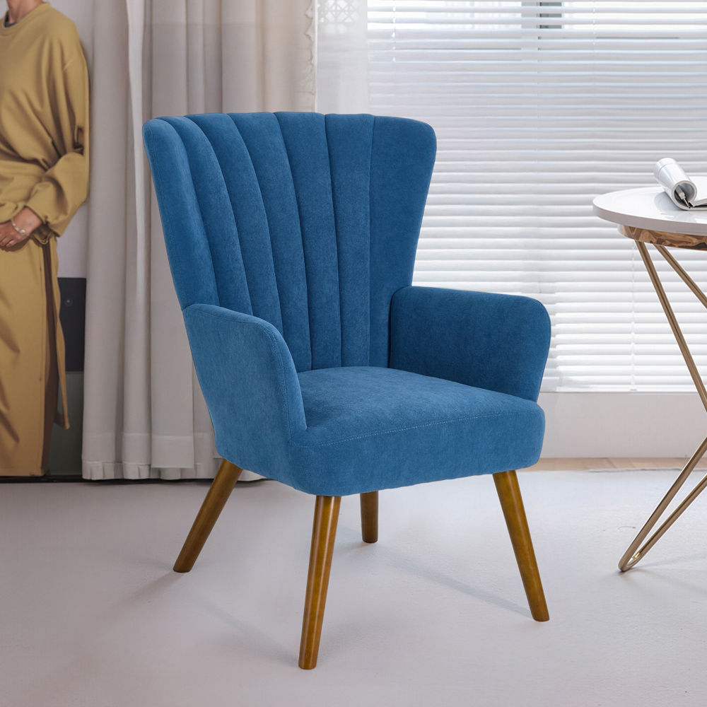 Living and Home Blue Velvet Vertical Stripe Backrest Accent Chair Image 8