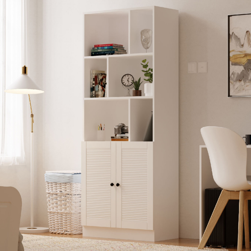 Evu Elise 2 Door 6 Shelf White Bookcase Image 1