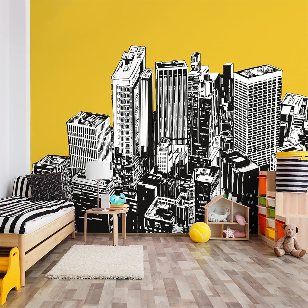 Origin Murals Urban City Skyscrapers Gold Wall Mural Image 1