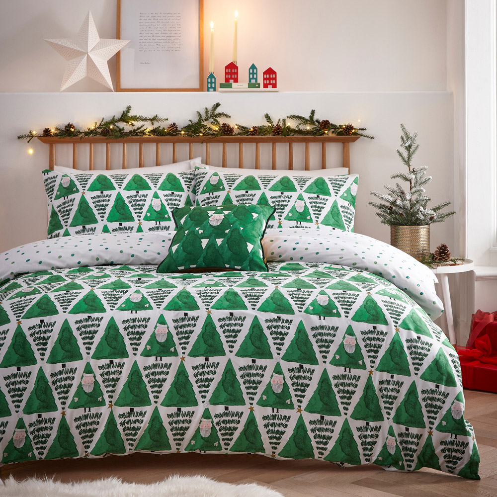 furn. Double Green Hide and Seek Santa Christmas Duvet Cover Set Image 6