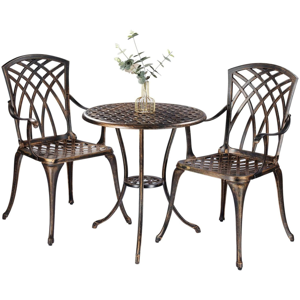 Home Source Aspen 2 Seater Brown Aluminium Lattice Patio Bistro Set Image 2