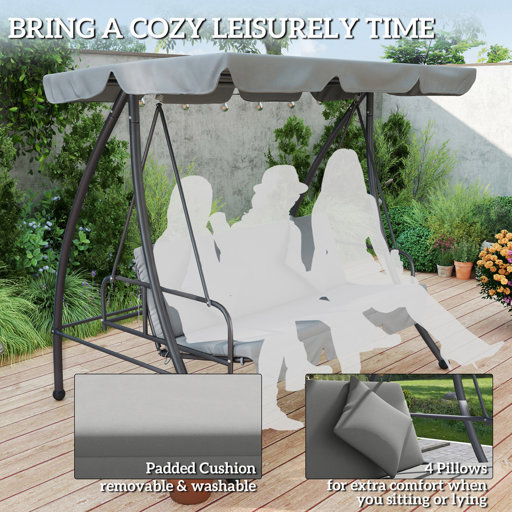 Outsunny 3 Seater Grey Adjustable Canopy Convertible Garden Swing Bed Image 7