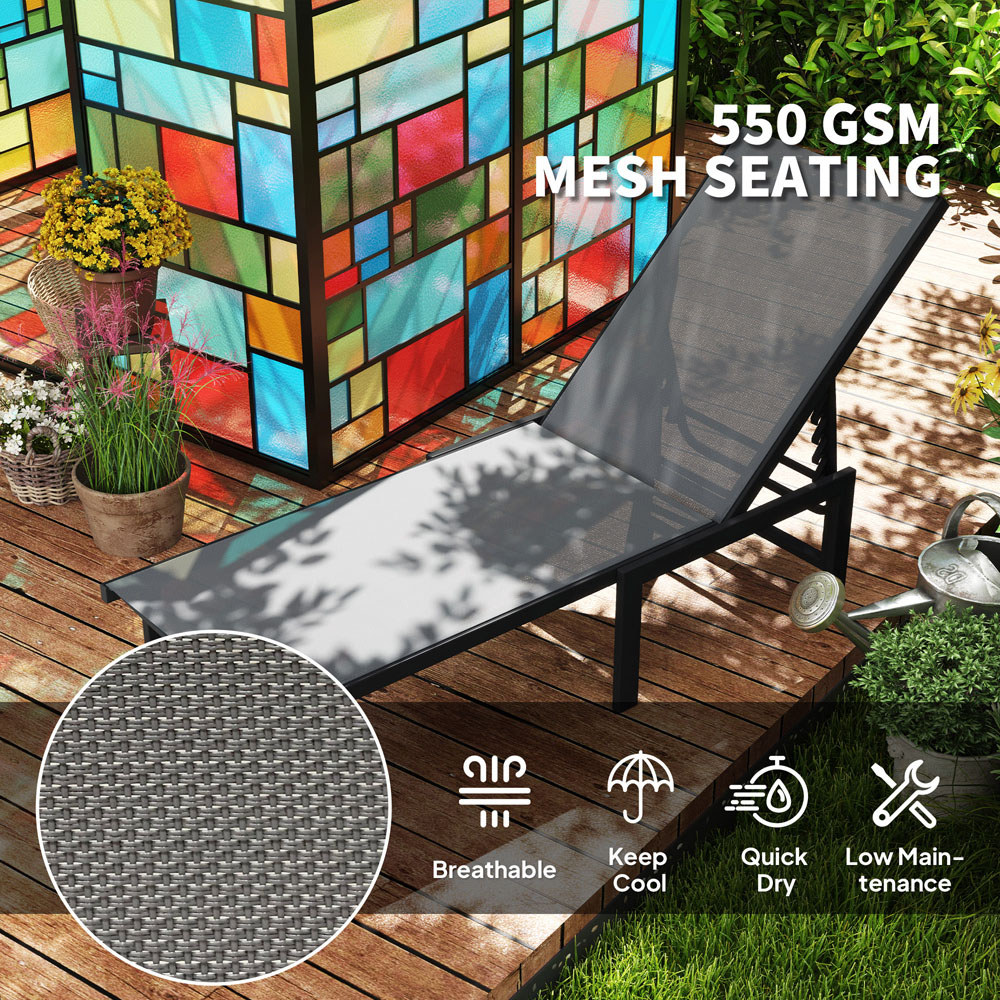 Outsunny Set of 2 Grey 5 Level Adjustable Sun Lounger Image 8