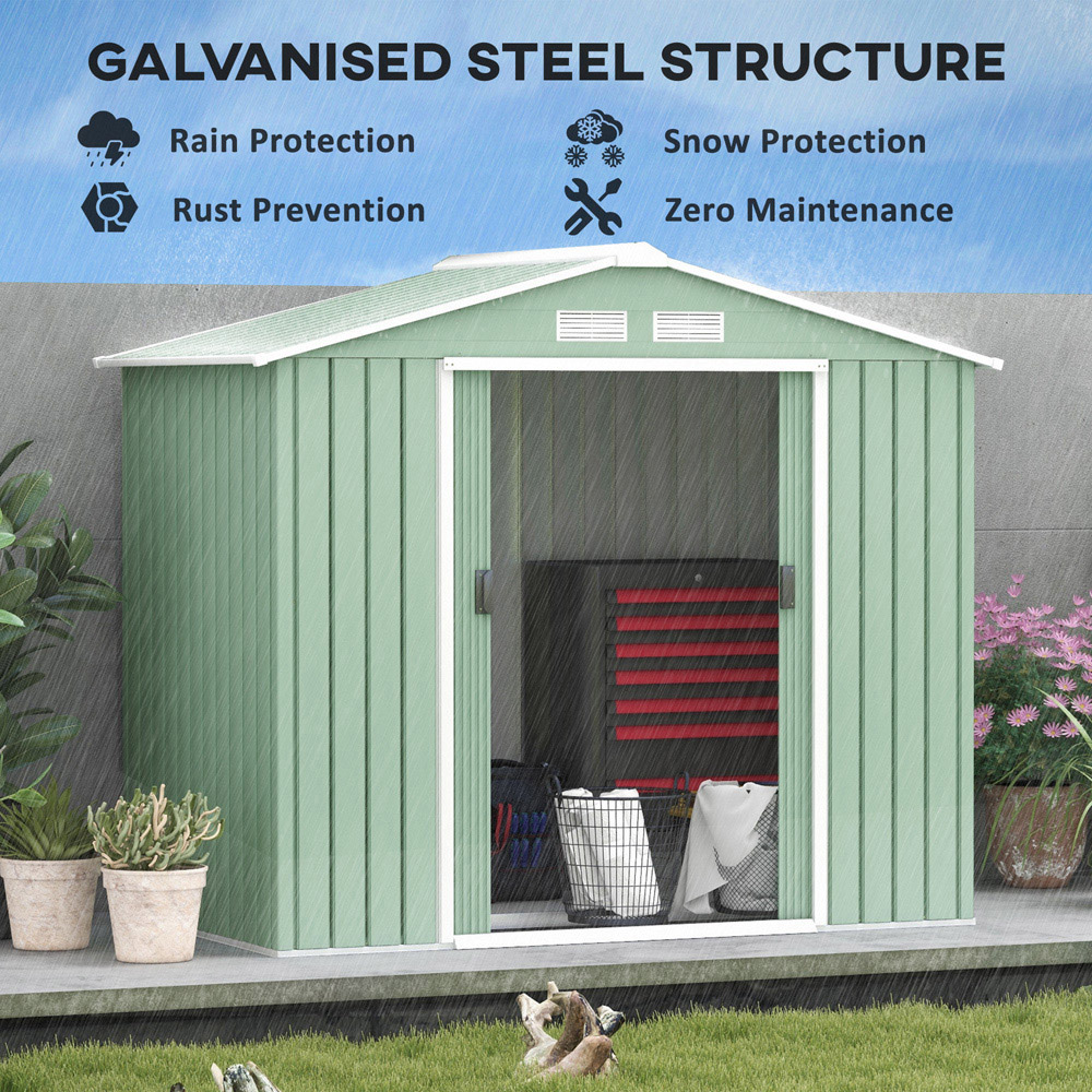 Outsunny 7 x 4ft Light Green Garden Shed Storage with Foundation Kit and Vents Image 4