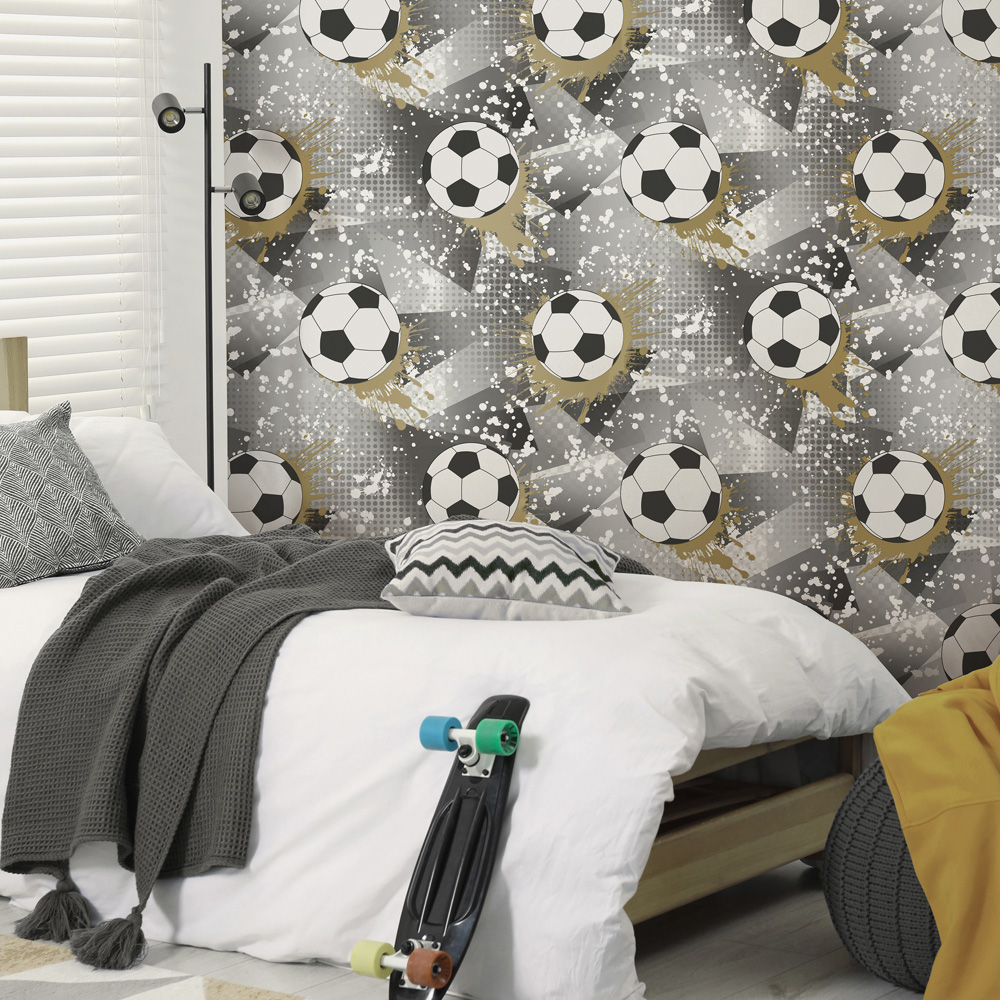 Holden Decor Football Frenzy Black and Gold Wallpaper Image 3