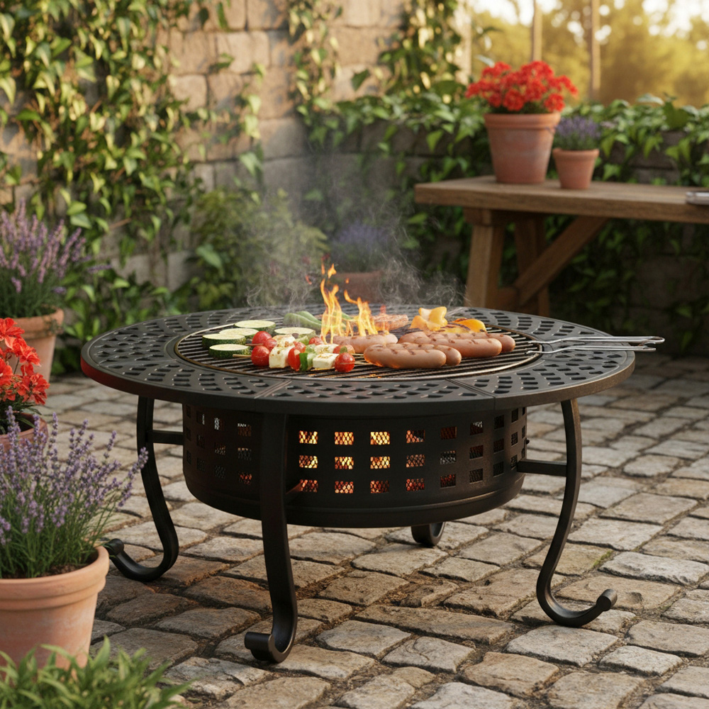 Living and Home 2-in-1 Wood Burning Garden Fire Pit with Grill Image 2