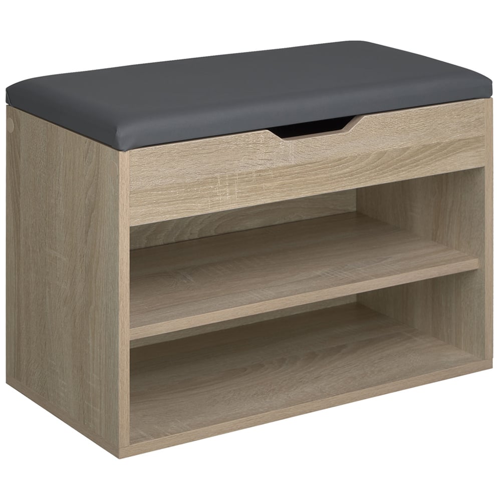 tectake Jasmina 2 Shelf Light Oak Sonoma Shoe Rack Bench with Cushion Image 2
