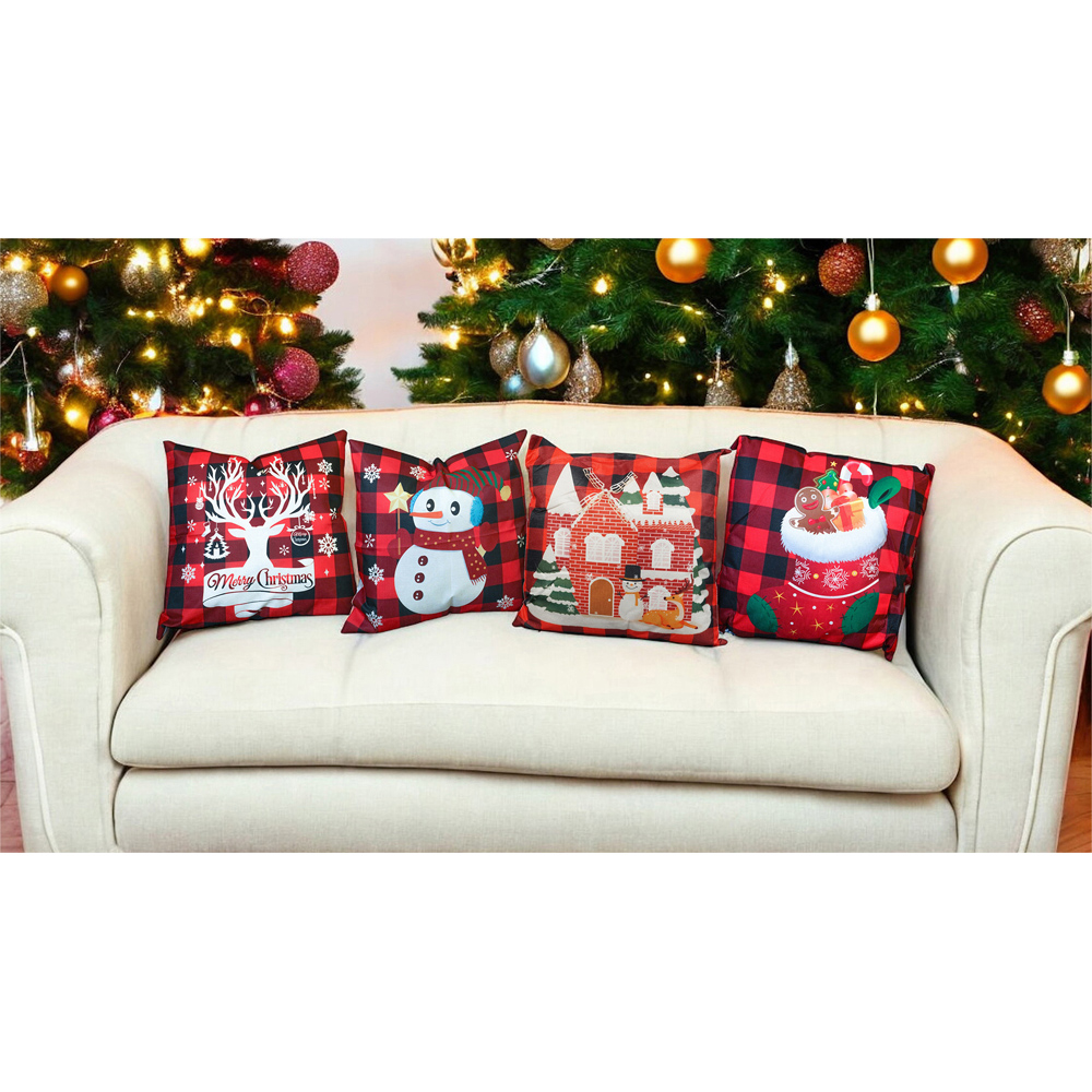 Xmas Haus Festive Black and Red Plaid Stocking Christmas Cushion 45 x 45cm Image 3