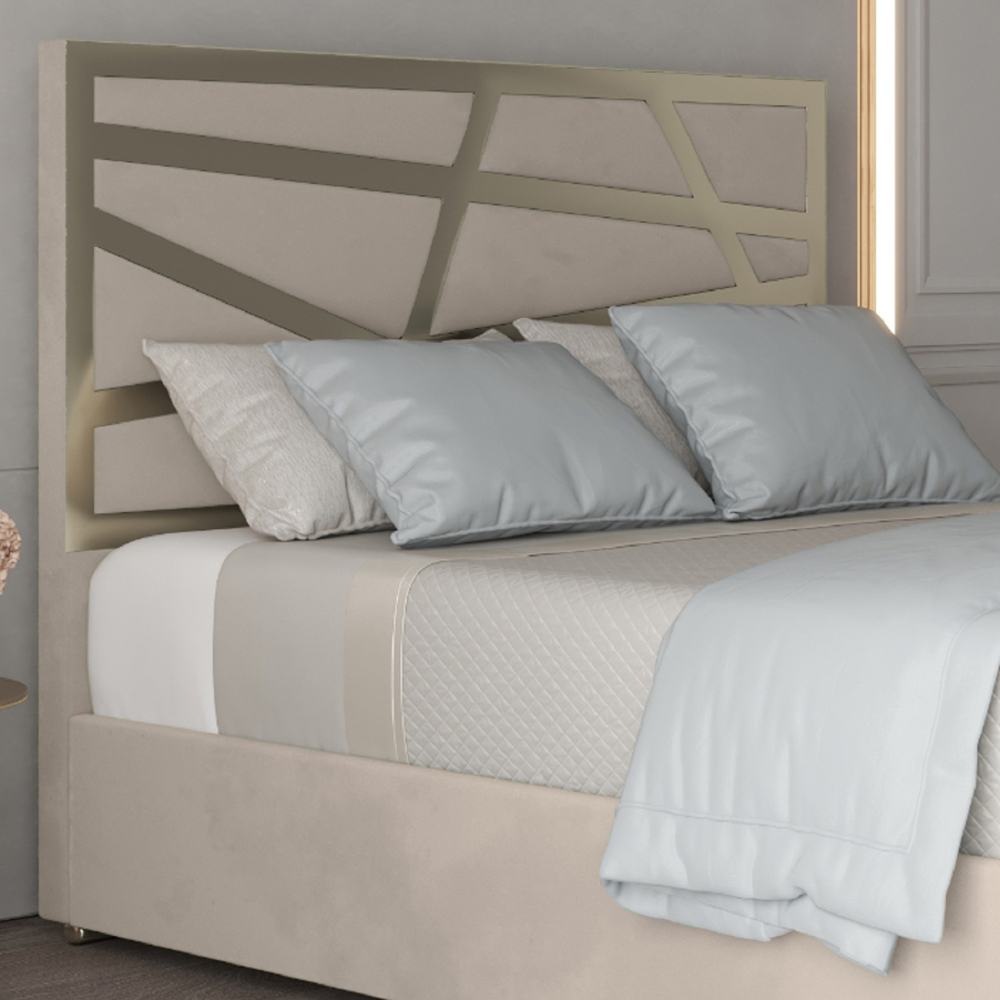 Arabella Silver Single Velvet Upholstered Metal Bed Frame with Panelled Headboard Image 3