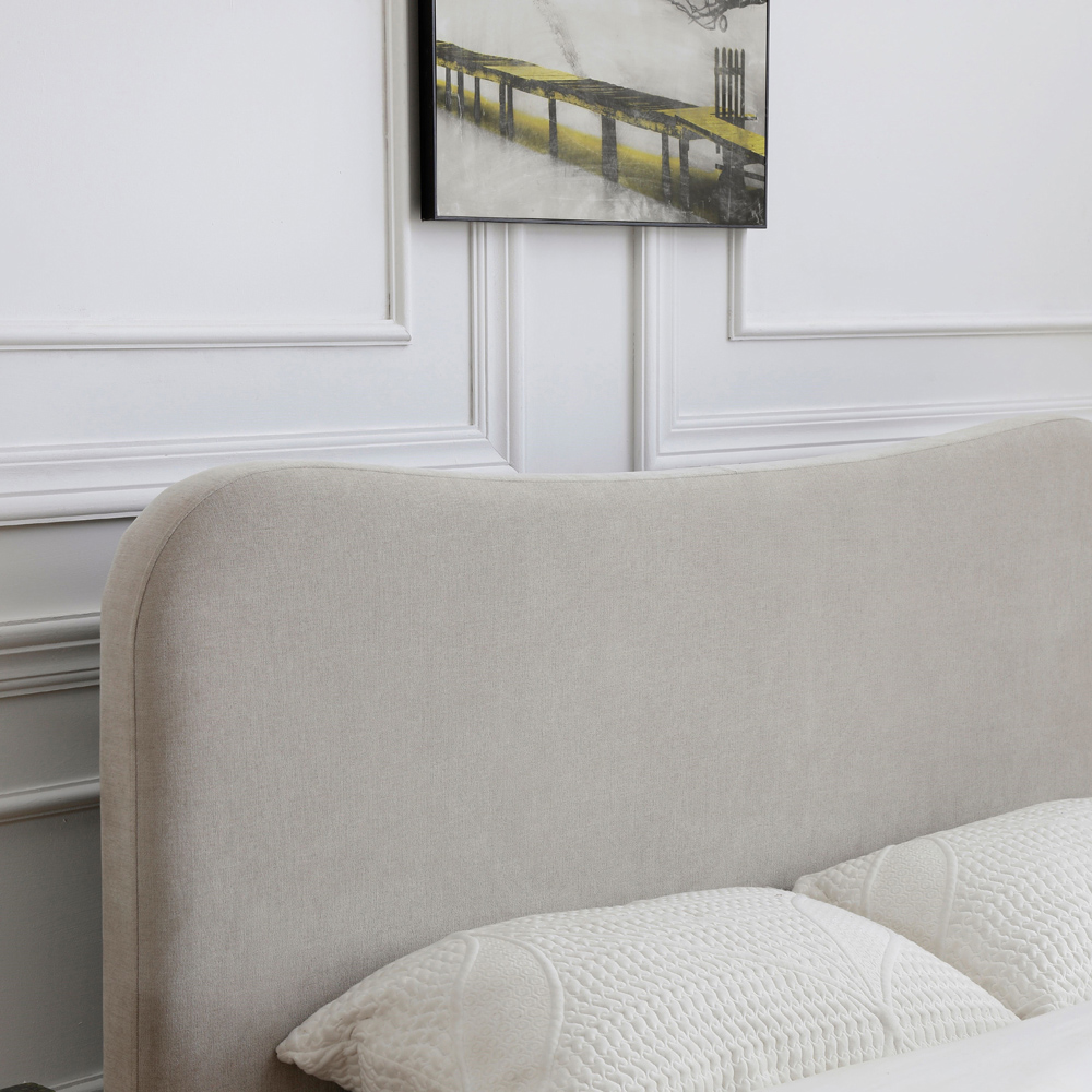 Myla King Size Natural Chenille Upholstered Bed Frame with Headboard Image 6