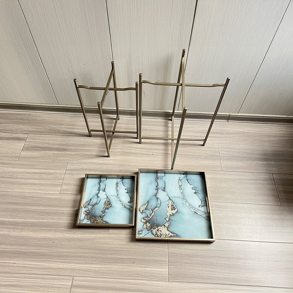 Acacia Home Set of 2 Marble Effect Square Table Image 3