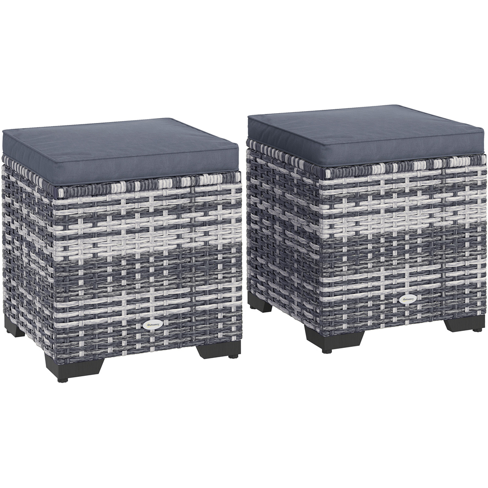 Outsunny Dark Grey Rattan Footstool with Storage Set of 2 Image 2