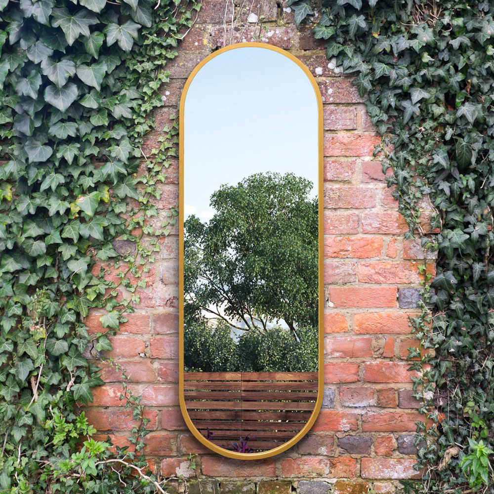 MirrorOutlet The Vultus Gold Metal Double Arched Garden Wall Mirror 160 x 55cm Image 2