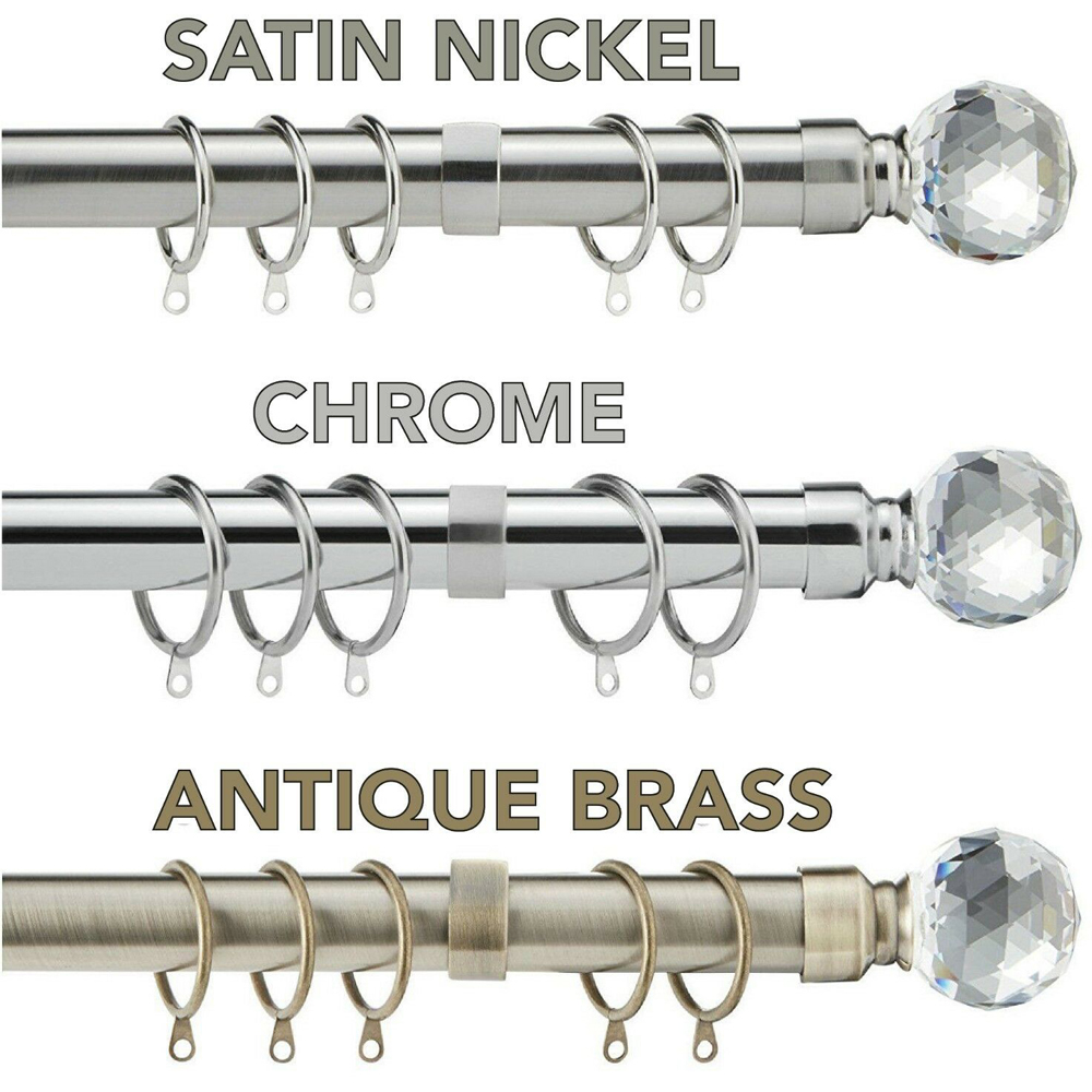 Home Treats 40 to 144cm Extendable Satin Nickel Metal Crystal Curtain Pole Image 6