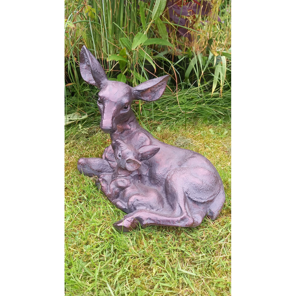 Inspirational Gifting Doe and Baby Fawn Cast Aluminium Garden Ornament Set Image 3