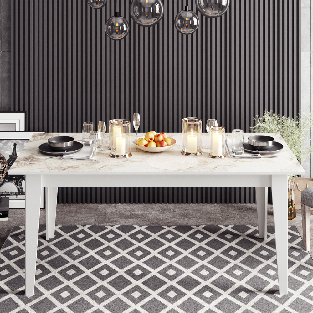 Decorotika Polka 4 Seater White Marble Effect Modern Dining Table Image 3