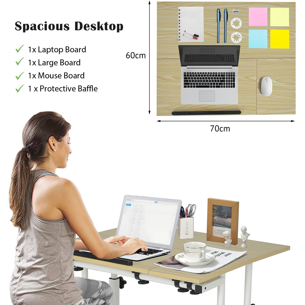 Costway Height Adjustable Workstation with Wheels Natural Image 8