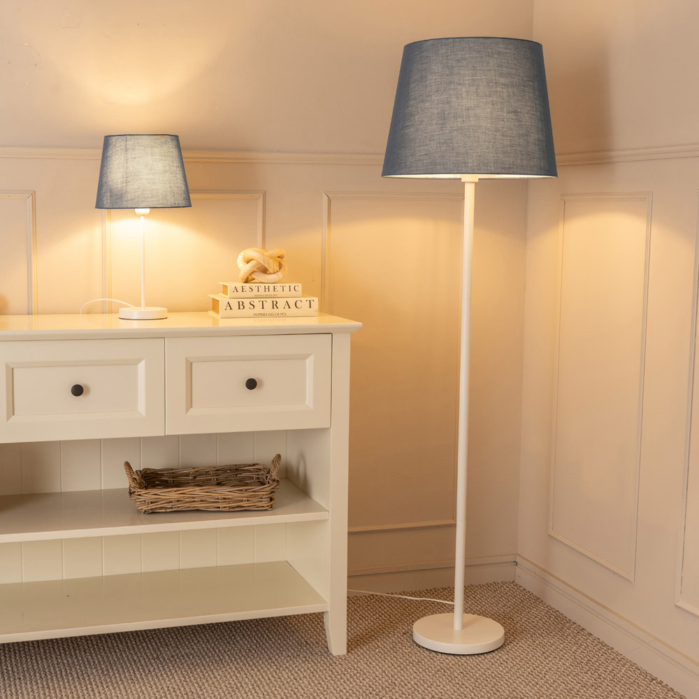 ValueLights Charlie Grey Tapered Shade White Single Stem LED Table Lamp Image 5