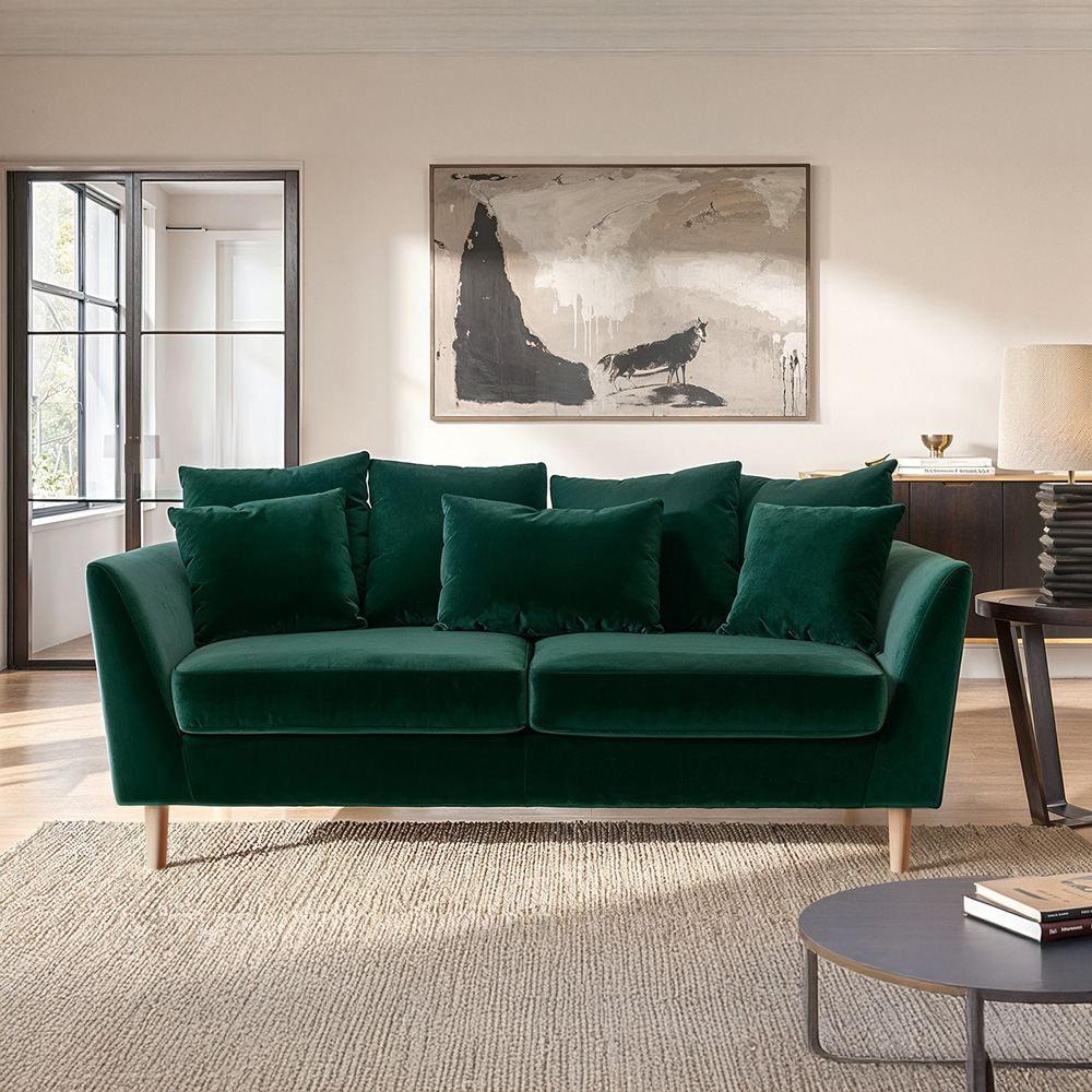 Solace+Co Avery 3 Seater Bottle Green Scatter Back Sofa Image 5