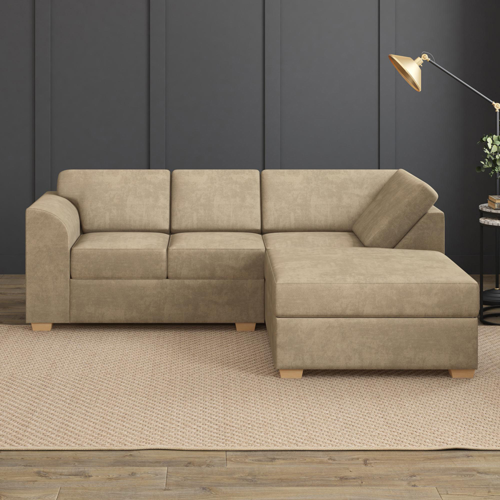 Modo 3 Seater Mink Plush Velvet Right Hand Fixed Back L-Shape Corner Sofa Image 6