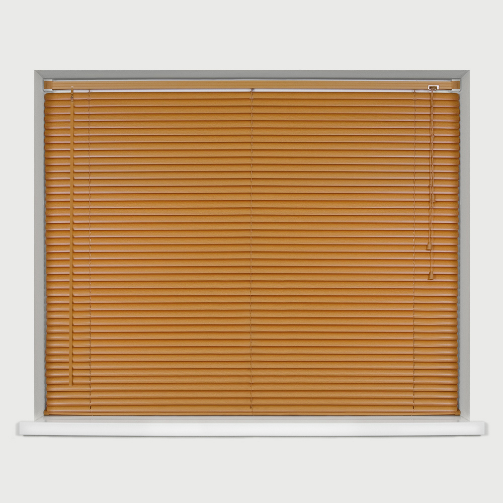 Caecus Wood Grain Effect PVC Long Drop Venetian Blind Teak 150 x 210cm Image 1