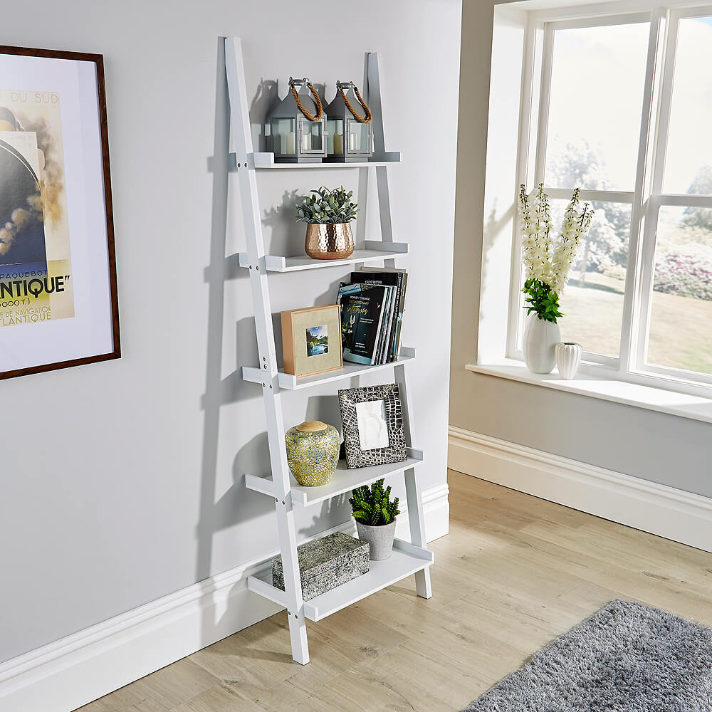Home Source 5 Shelf White Ladder Storage Unit Image 8