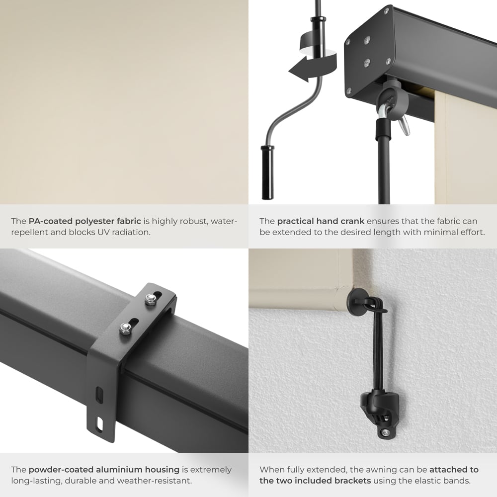 tectake Eloise Beige Vertical Awning with 2 Wall Brackets 1.6 x 2.5m Image 5