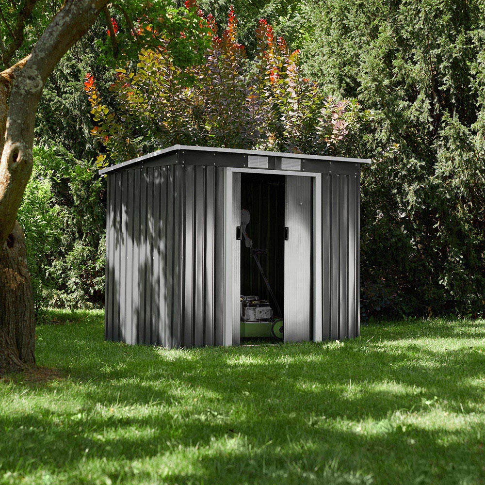 tectake Grey and White Pitch Roof Shed Image 2