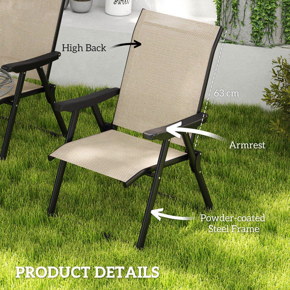 Outsunny Brown Folding Chair with Breathable Mesh Fabric Seat Set of 4 Image 6