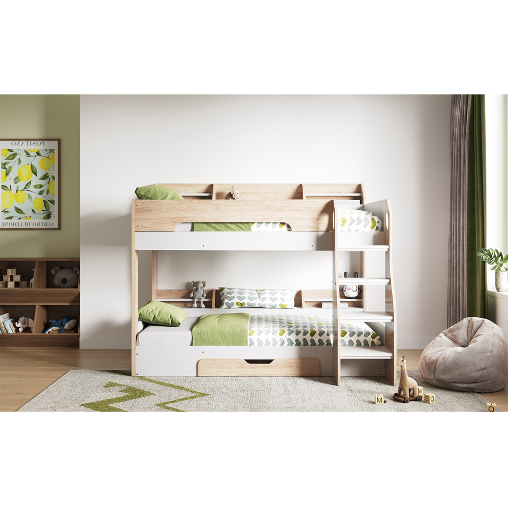 Flair Flick Oak Single Drawer Bunk Bed with Shelves Image 2