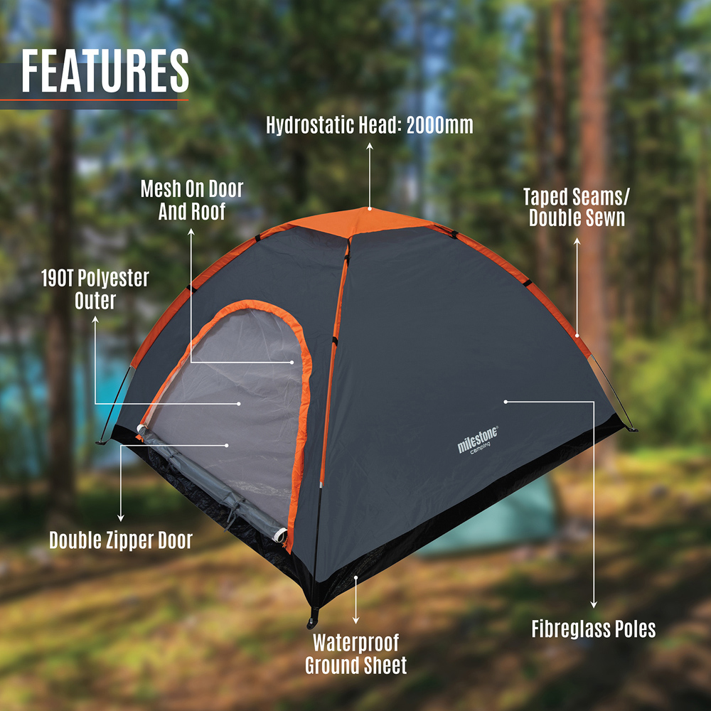 Milestone Camping 4 Person Dome Tent Charcoal Image 3