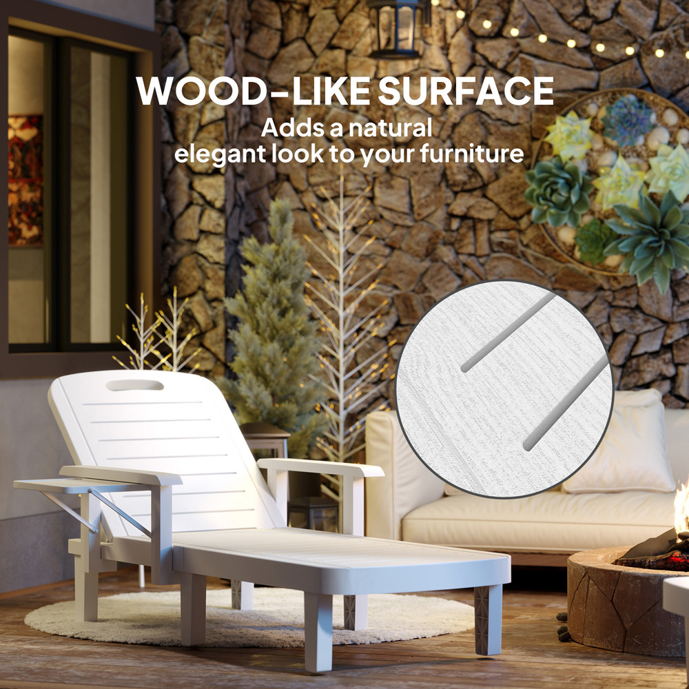 Outsunny Set of 2 White Resin Sun Lounger with Side Table Image 5