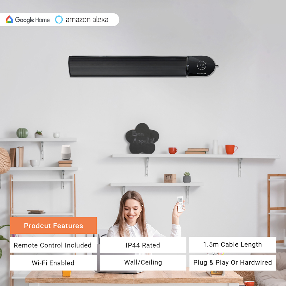 Mirrorstone Ionis Black WiFi Remote Controllable Infrared Bar Heater 3000W Image 7