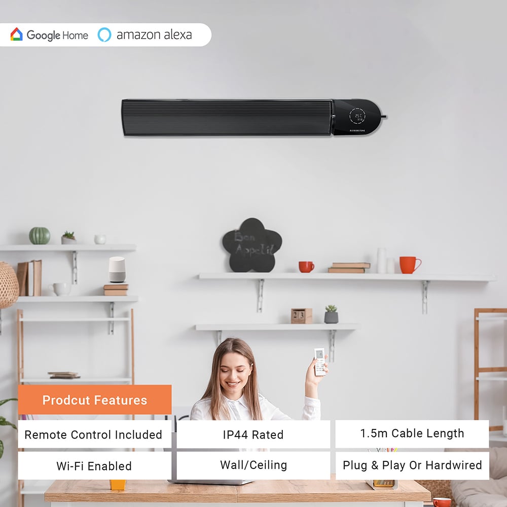 Mirrorstone Ionis Black WiFi Remote Controllable Infrared Bar Heater 2400W Image 6