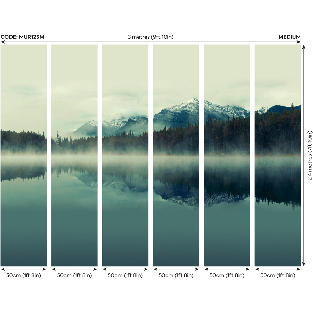 Origin Murals Misty Mountain Lake Blue Wall Mural Image 3
