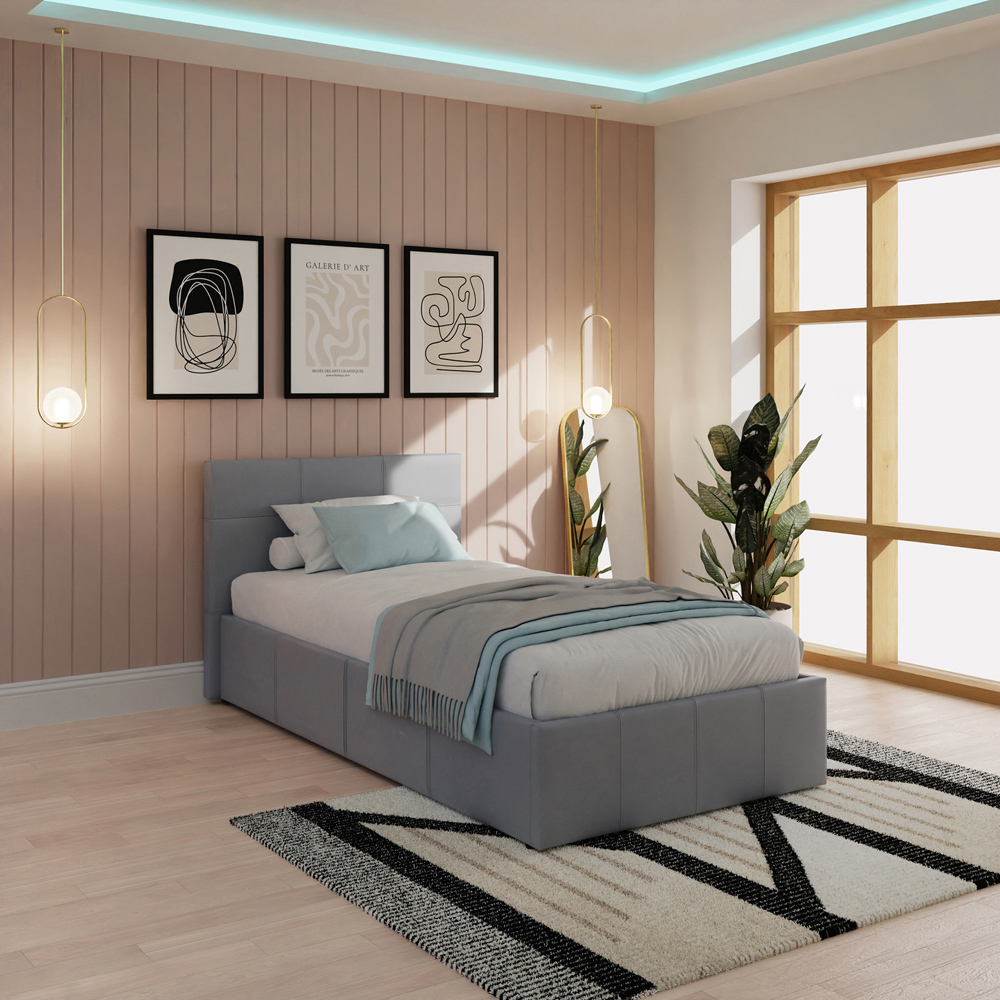 GFW Single Grey Faux Leather End Lift Ottoman Bed with Bonnell Mattress Image 7