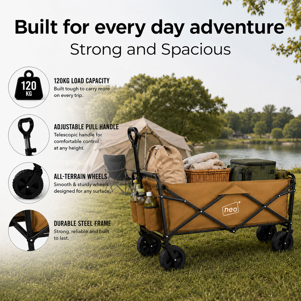 Neo Direct 140L Khaki Heavy Duty Folding Garden Trolley Cart Image 7
