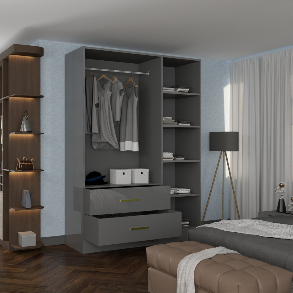 Sliding Wardrobes 4U XD2 3 Door 2 Drawer Grey High Gloss Gold Handle Mirror Wardrobe Image 4