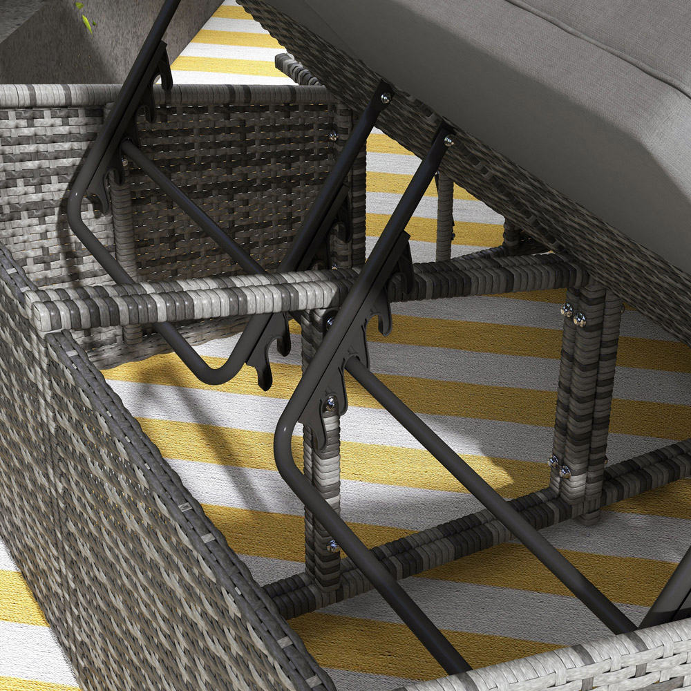 Outsunny Grey Rattan Sun Lounger with Cushions Image 3