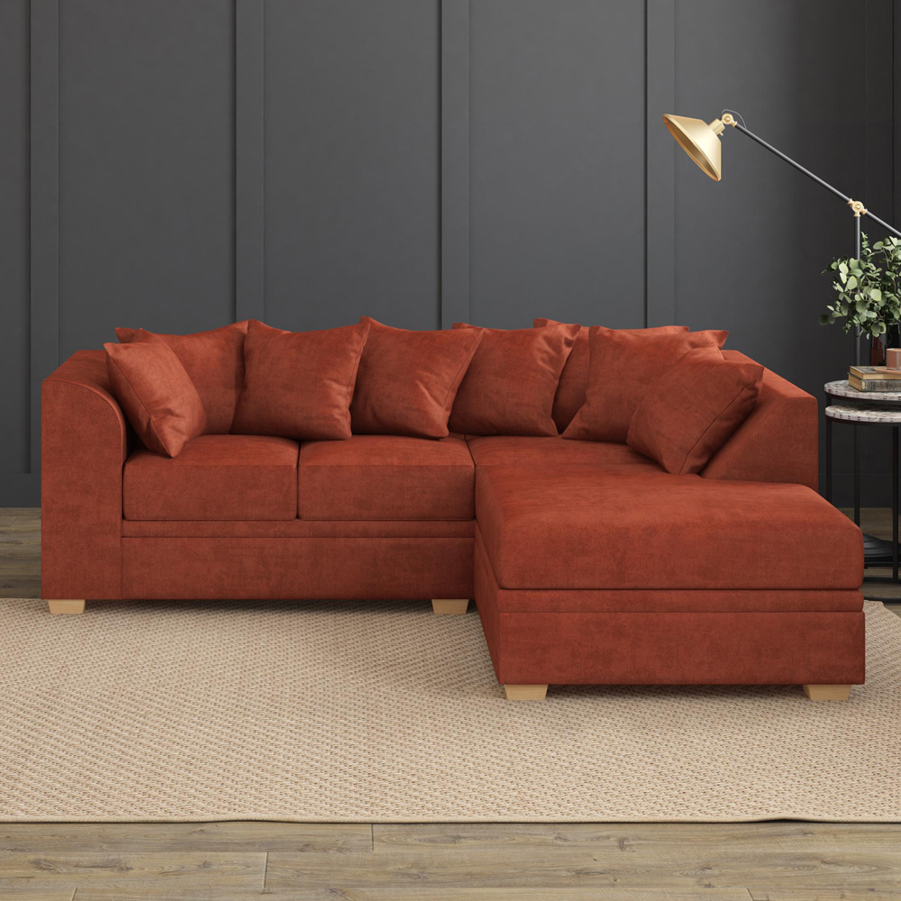 Modo 3 Seater Marmalade Plush Velvet Right Hand Scatter Back L-Shape Corner Sofa Image 6