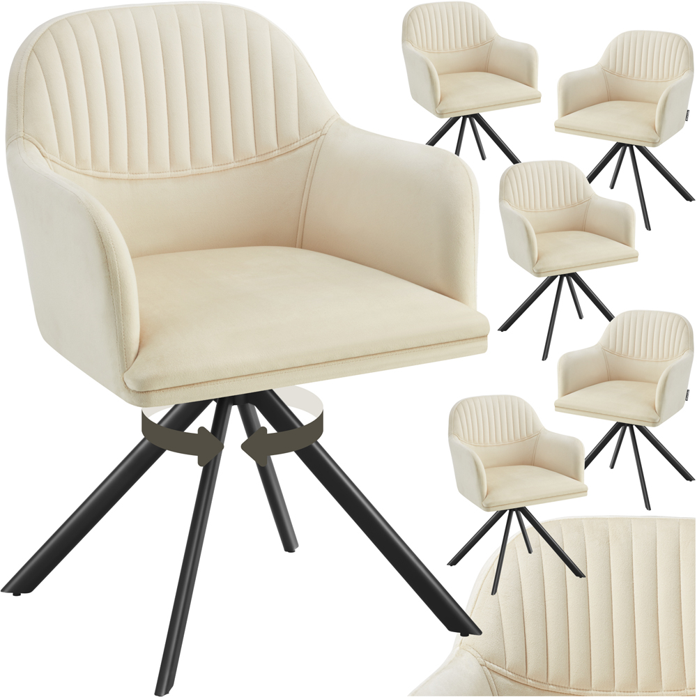 tectake Set of 6 Cream and Black Velvet Fabric Swivel Accent Armchair Image 2