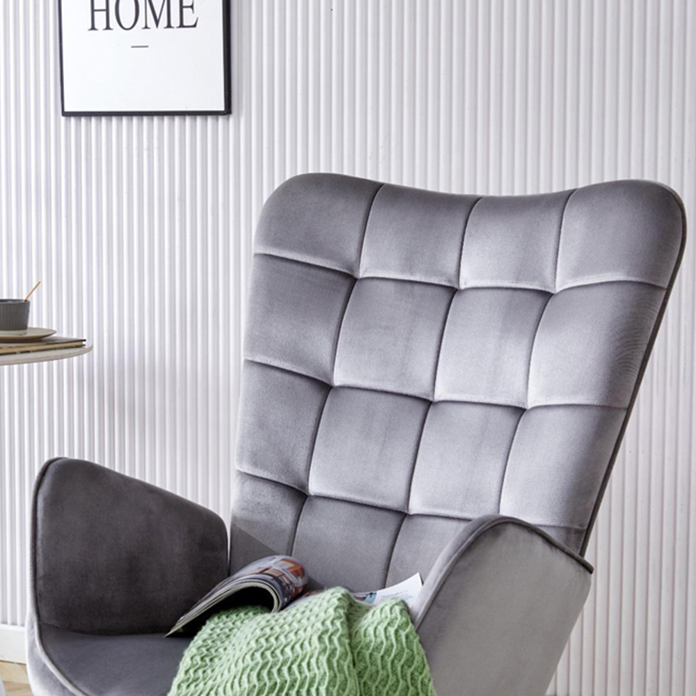 Portland Grey Velvet Accent Chair with Footstool Image 3