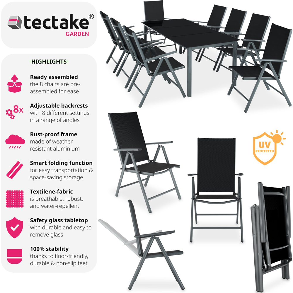 tectake Pompeii 8 Seater Adjustable Garden Dining Table Set Anthracite Image 6