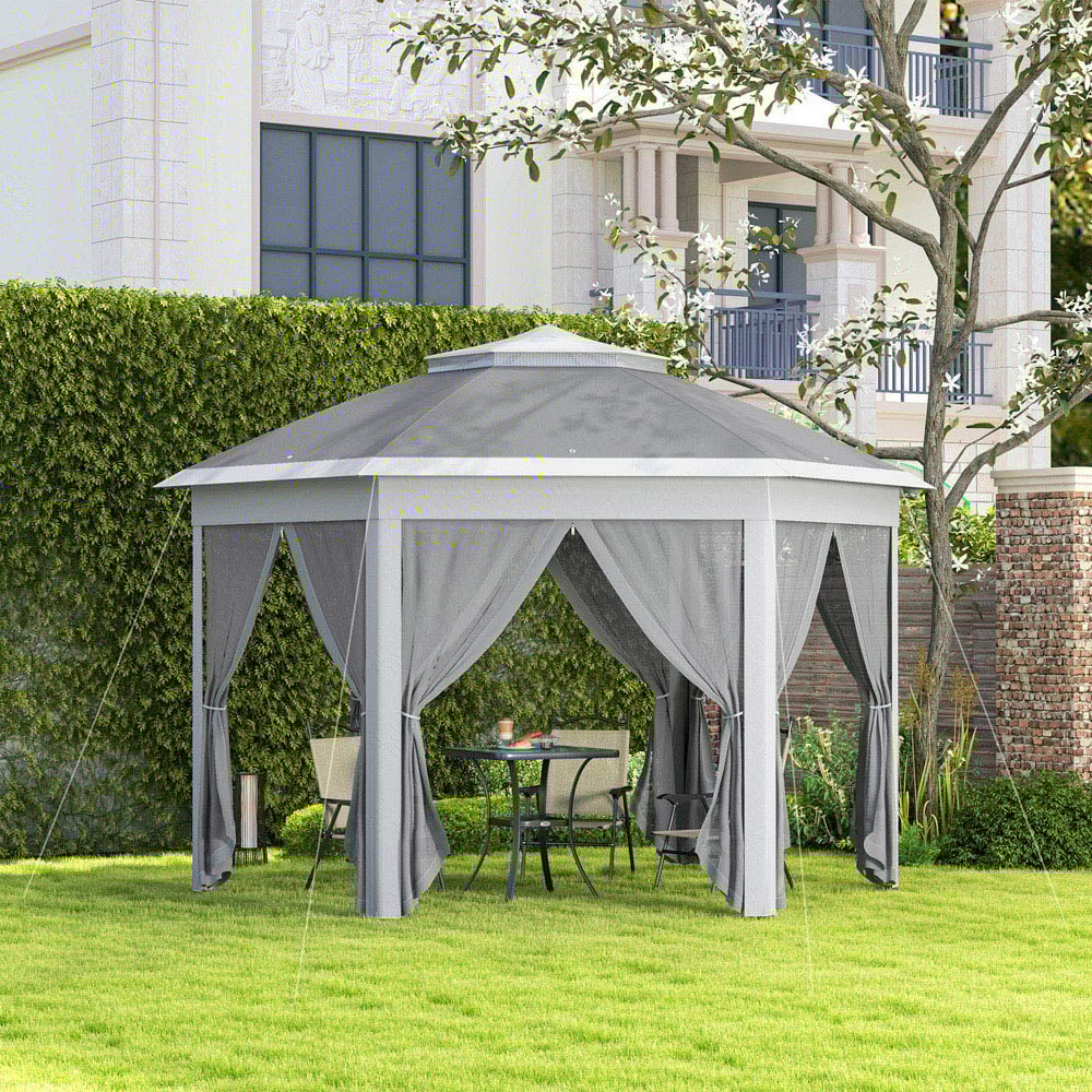 Outsunny 3 x 4m Dark Grey Hexagon Pop Up Gazebo with Netting and Carry Bag Image 4