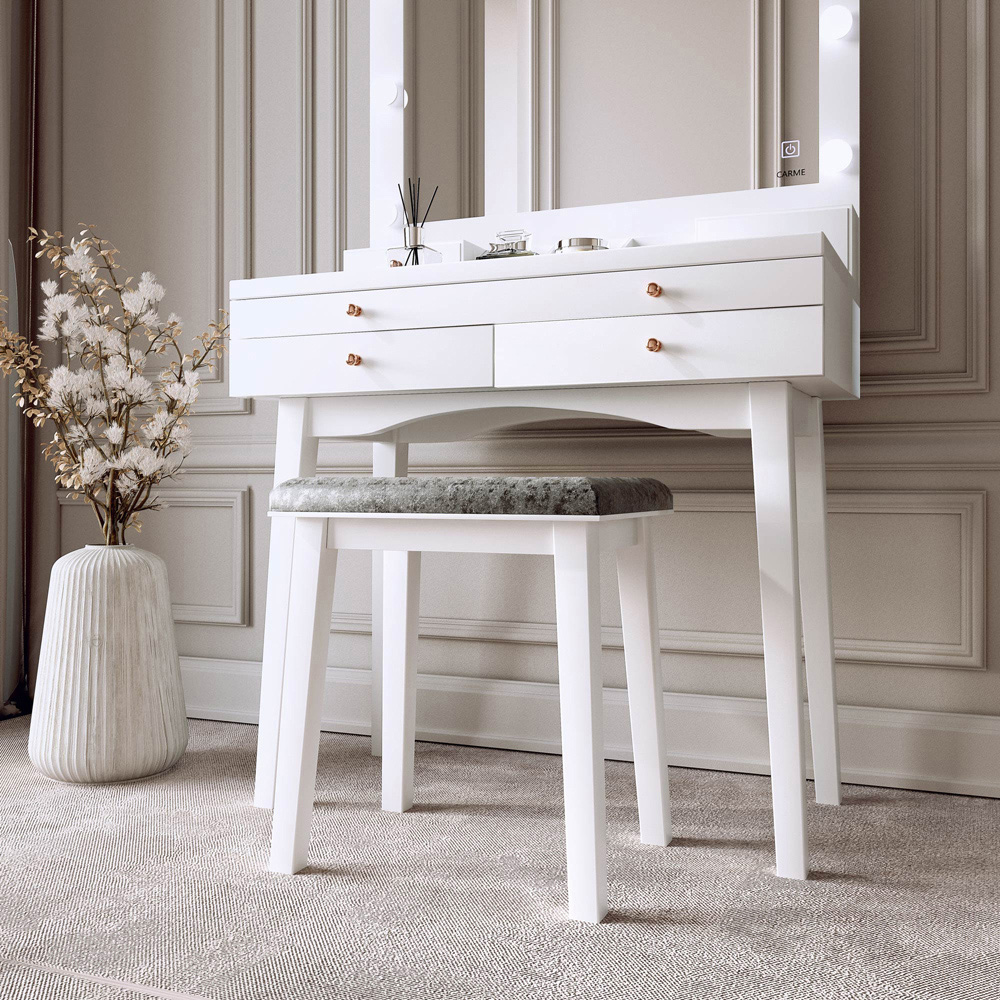 CARME Home Taylor 4 Drawer White LED Mirror Hollywood Dressing Table Set Image 4