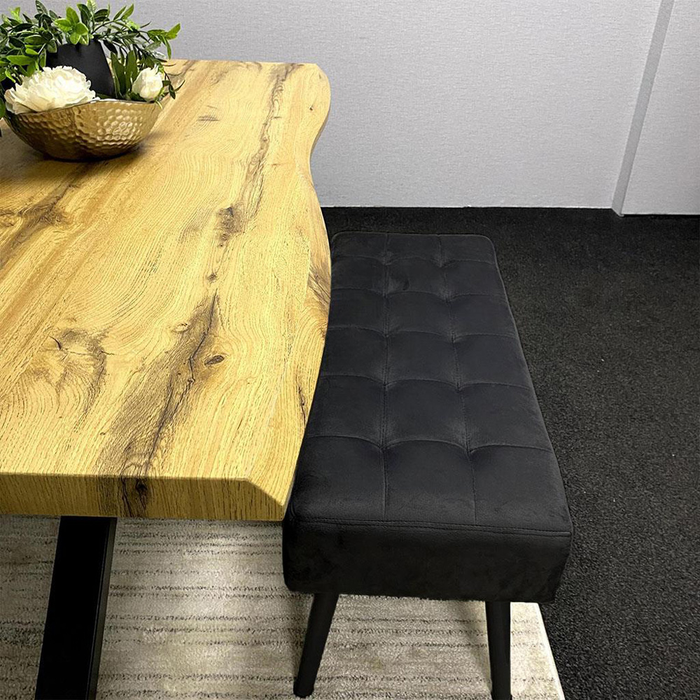 Portland 3 Seater Velvet Wooden Dining Set with Bench Brown and Black Image 5