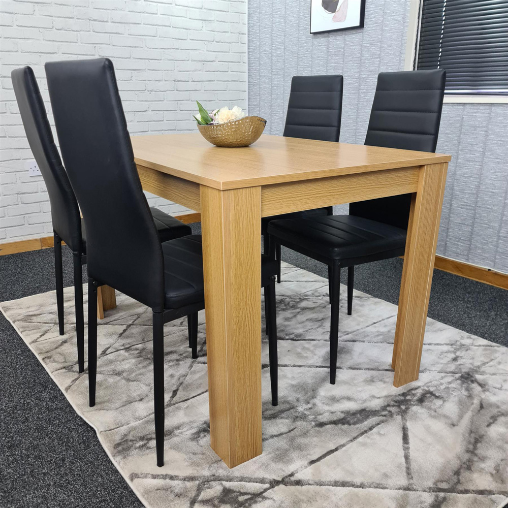 Portland 4 Seater Square Leather Dining Table Set Oak Effect and Black Image 6