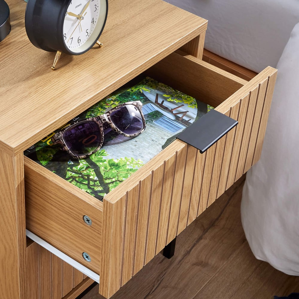 Home Source Wisbech 2 Drawer Wooden Bedside Table Image 4