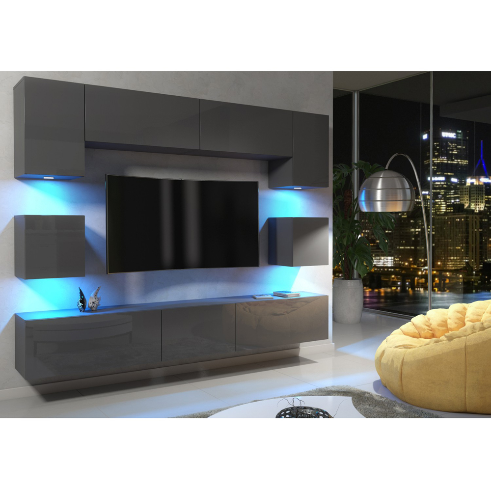 Creative Furniture Panorama Dark Grey Gloss 9 Door Wall-Mounted TV Unit with LED Image 4